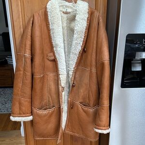 Vintage Brown Shearling Coat with Cream genuine lambsfur Lining - size M